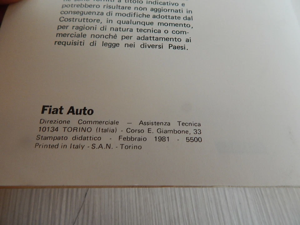 MANUALE ORIGINALE INFORMATIVO 1981 FIAT 127 DIESEL BERLINA E PANORAMA - Immagine 3 di 4