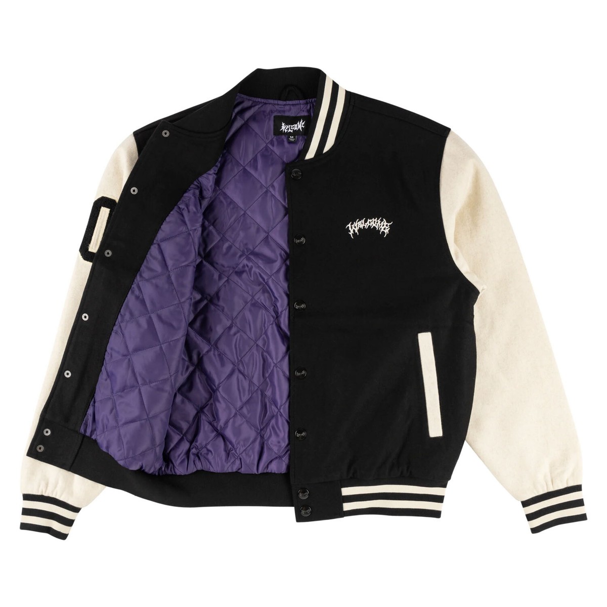 Welcome Skateboard Jacket Barb Varsity Jacket Black/Bone | eBay