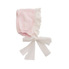 NWT Haute Baby Pink Blush Lace Flower Bonnet Newborn Baby Girls 0 3 M