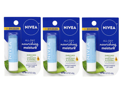 Nivea Smoothness Moisture Lip Care Broad Spectrum SPF 15 Sunscreen 4.8g Lot of 3