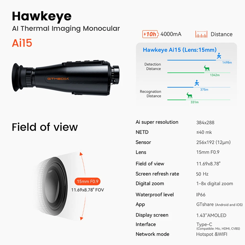 Thermal Imaging Monocular Night Heat Vision Goggles AI 384X288 60Hz 8X Zoom 12μm - Image 4 of 4