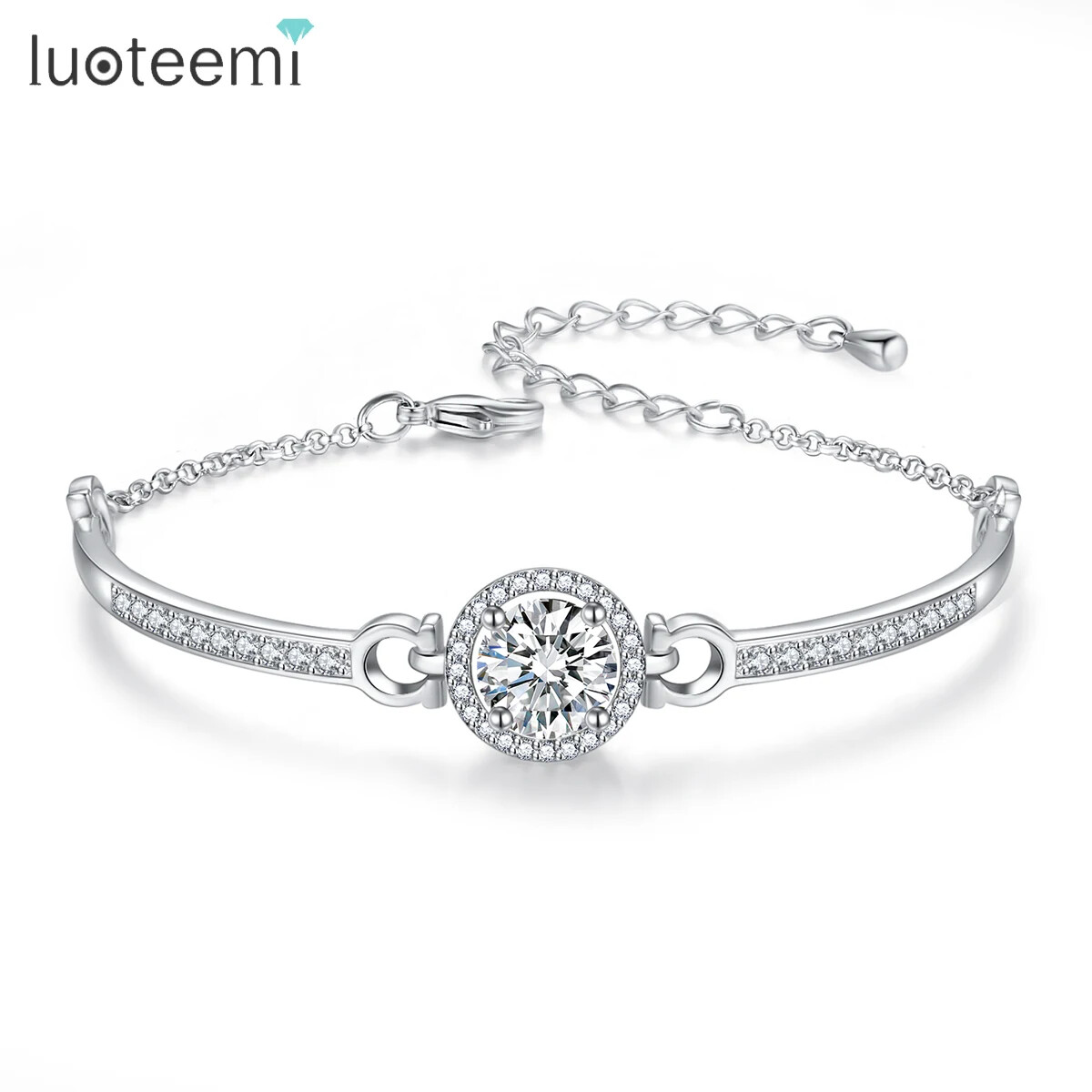 LUOTEEMI Classic Round Zirconia Copper Alloy Bracelet Fashion Trendy Bracelet.