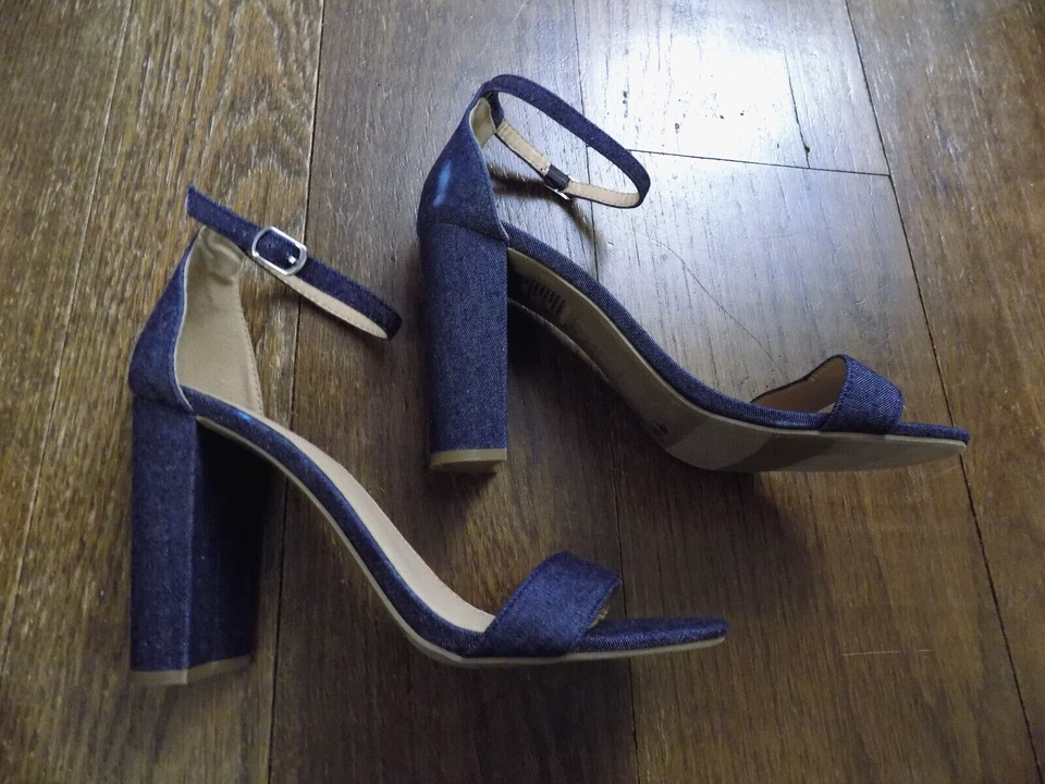 Sexy Sandalias Retro Brash Houston Azul Denim 4" Bloque Tacones Correa para el Tobillo talla 10 Foto 3 de 4