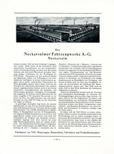 NSU Neckarsulmer Vehiclewerke XL pubblicità 1926 Neckarsulm auto moto bicicletta