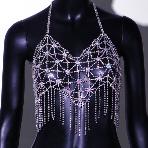 Women Sexy Chest Chain Vest Trendy Tassel Lingerie With Water Diamond Jewellery - Picture 3 of 3