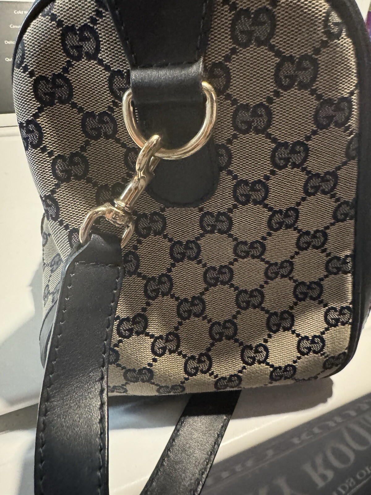 Gucci Boston bag!! 💙🥶Navy blue And gold GG Monogram Great Deal! 100percent Authentic image 5