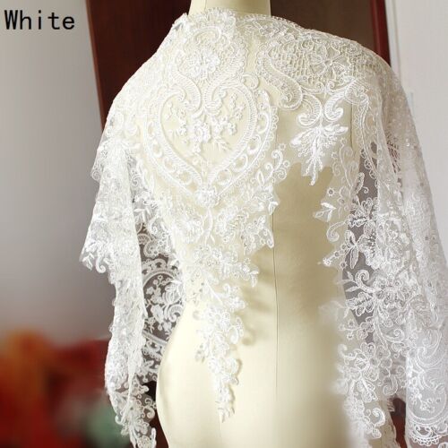 90cm Lace Sequin Edge Trim Wedding Dress Embroidered Flower Applique DIY Fabric - Picture 1 of 22