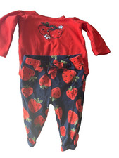 Carter's long sleeve strawberry theme one piece w/ coordinated pants Sz 6 months