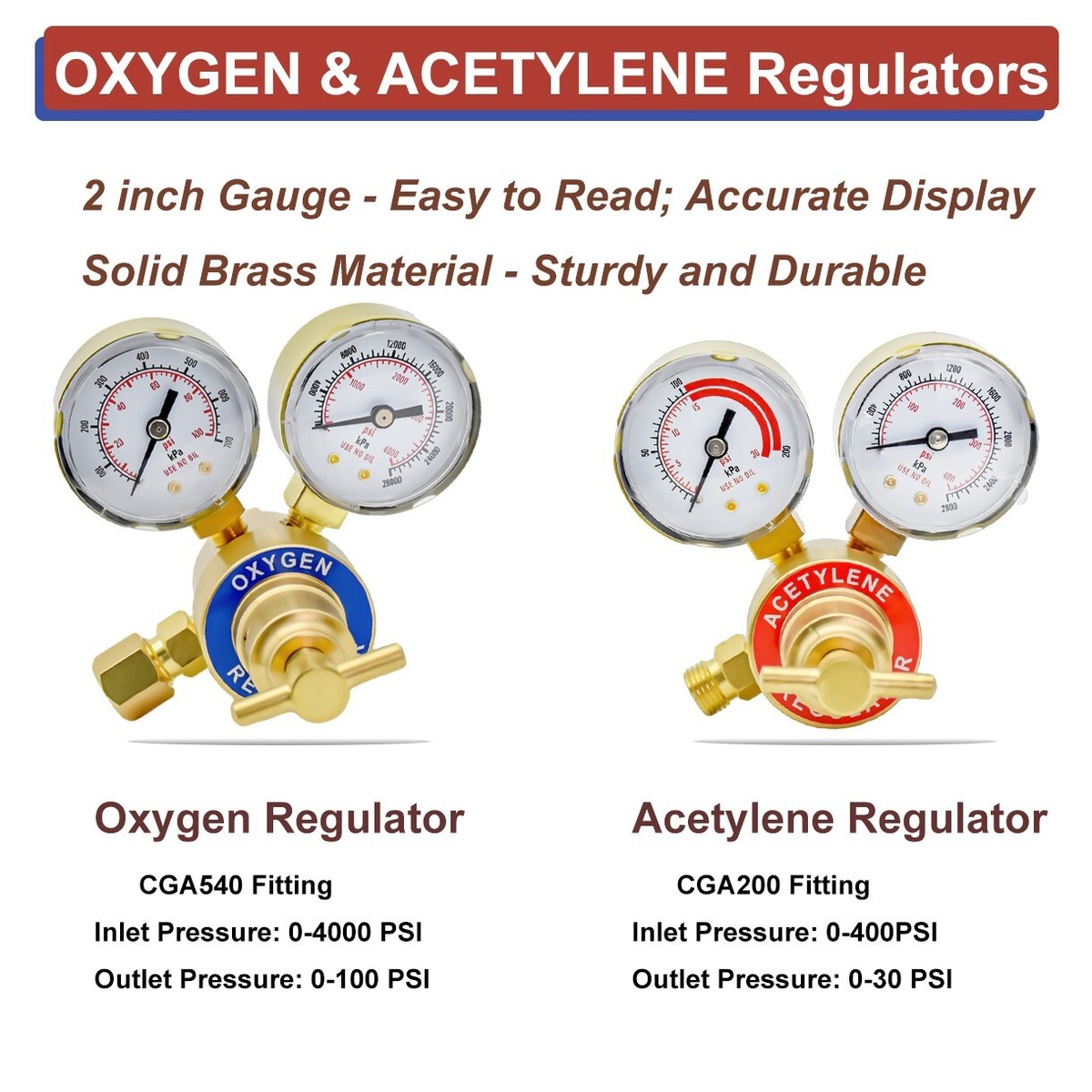 Solid Brass OXYGEN & ACETYLENE Regulators 4 Welding Fit Victor Gas