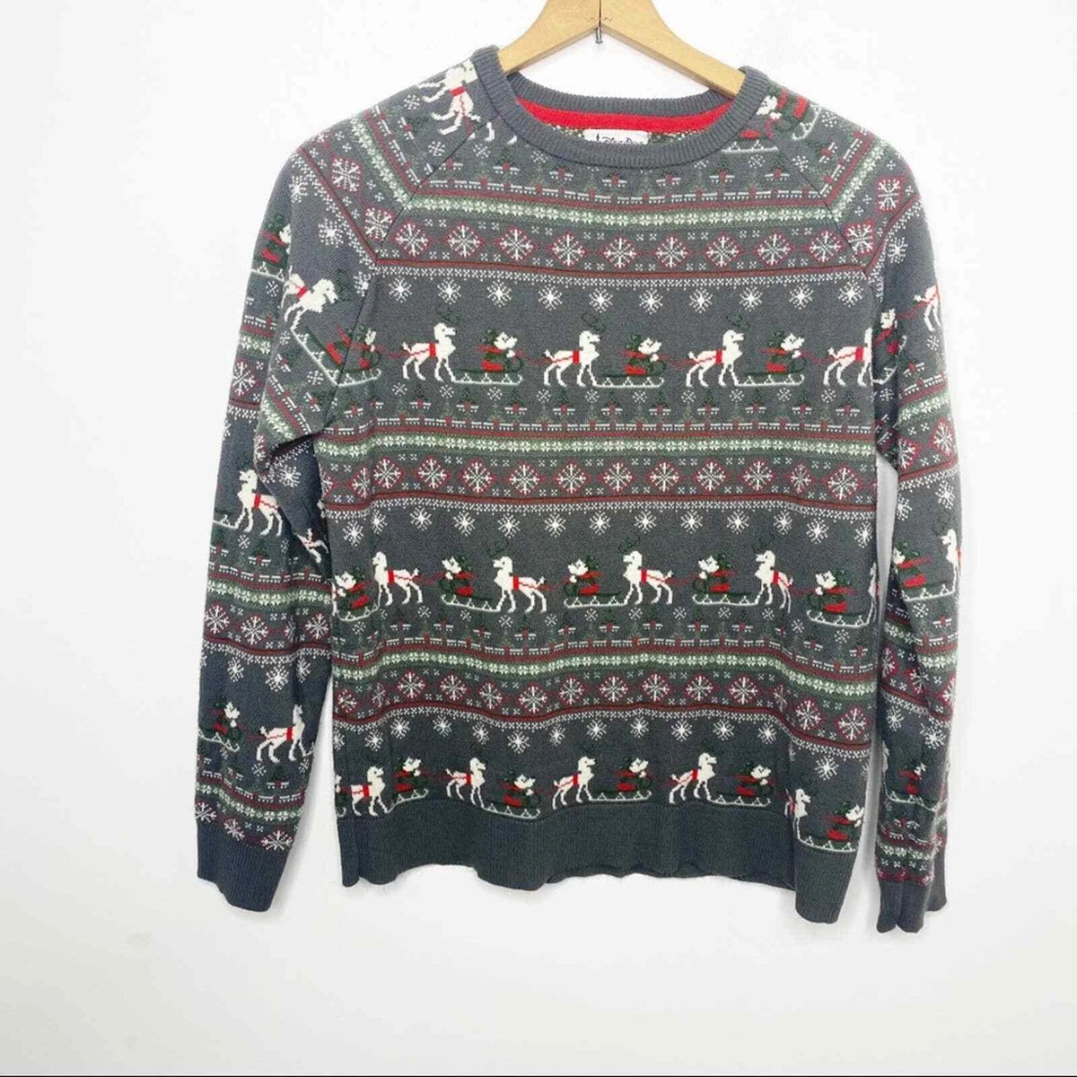 Disney Parks Christmas sweater Mickey sleigh gray S small eBay