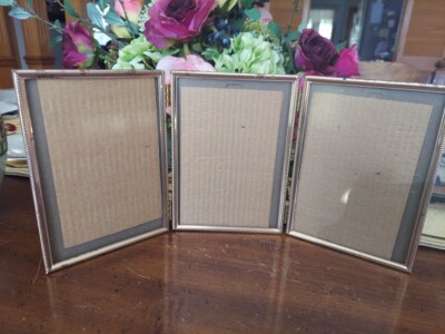 Vintage Brass Triple Picture Photo Frame Hinged TRI-Fold Ornate 5"X 7 ...