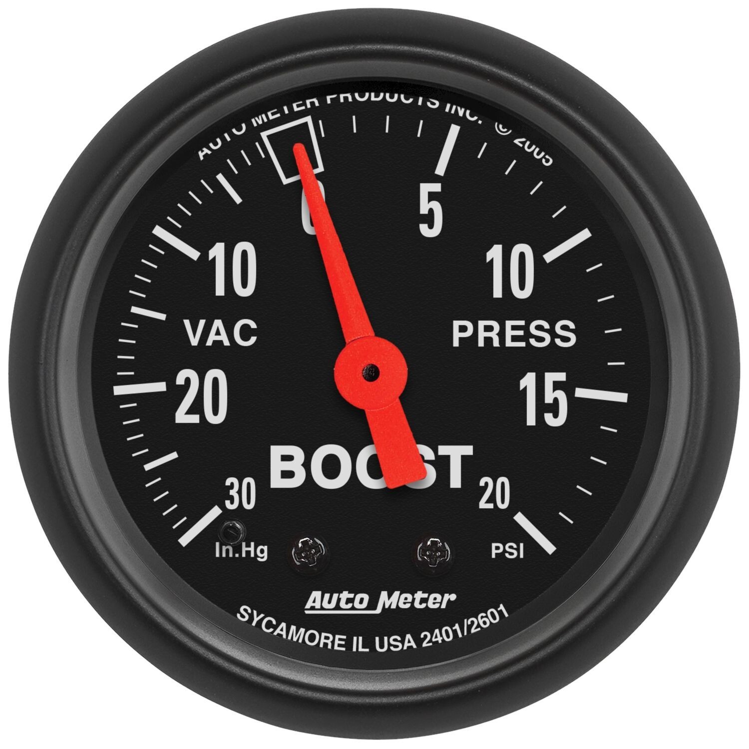 Auto Meter 2601 Z-Series Vacuum 30 In/Hg & Boost 20 PSI Mechanical Gauge 2 1/16