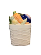 Vintage Fitz & Floyd Fruit Garden Basket Ceramic Ironstone Utensil Holder 1980s