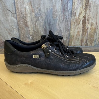 Remonte Remonte Tex Women s Black Leather Lace-Up Sneakers Side Zipper EU 41