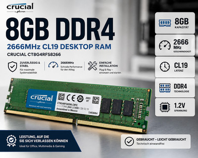 8GB | Crucial RAM CT8G4DFRA266 8GB DDR4 2666MHz CL19 Desktop Arbeitsspeicher  