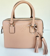 Tory Burch Thea Web Small Satchel Pink Moon Pebbled Leather NWT