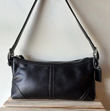 Coach Hampton Vintage Black Leather Shoulder Baguette F11195