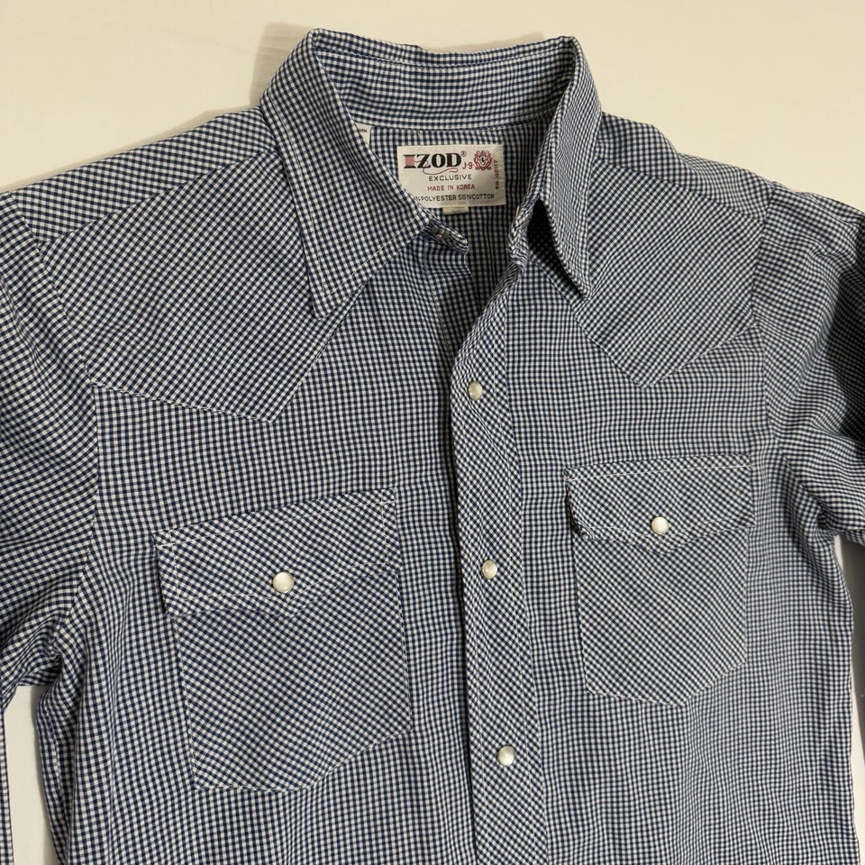 Camisa Western De Colección IZOD PEARL BROCHE DE PRESIÓN Botón Manga Larga Para Hombre Talla Mediana 18 Azul Foto 2 de 4