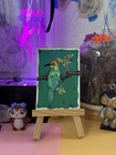 ACEO original artist trading card "Shaded Bird" bee-eater green tree beak plant — photo 2