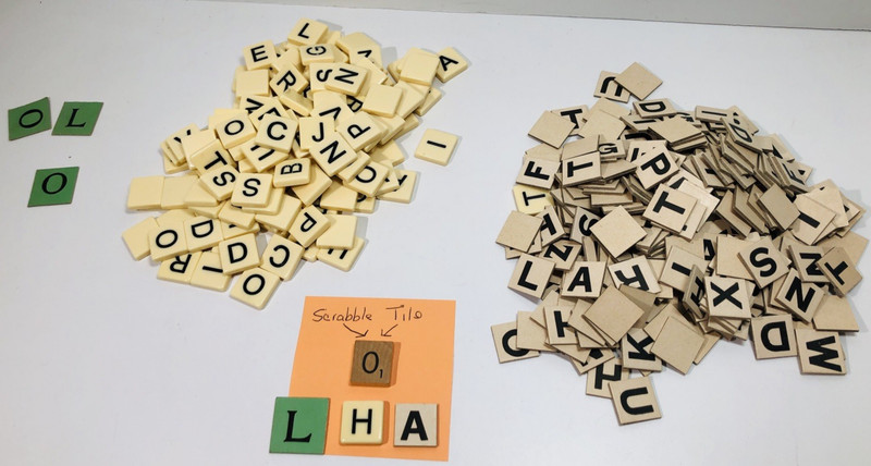 386 Vintage Ivory Plastic & Cardboad Letters Alphabet Blocks Tiles Letters