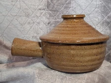 Vintage Stoneware Dish Bowl Pottery Pot Handmade Brown 