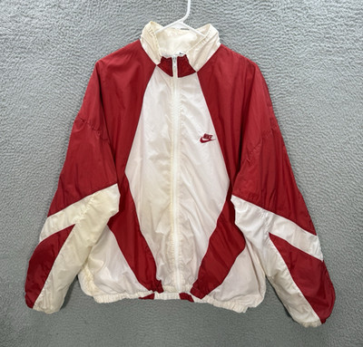 Vintage Nike Track Jacket Adult XL Red White Windbreaker Swoosh Grunge 90s Y2K