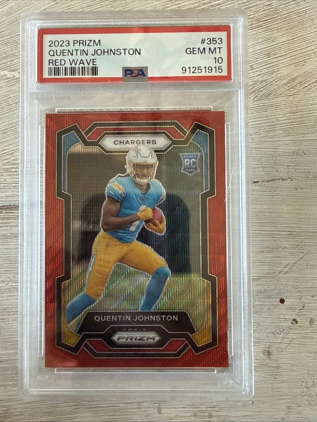 2023 Prizm Quentin Johnston #353 Red Wave /149 RC ,PSA 10, LA Chargers