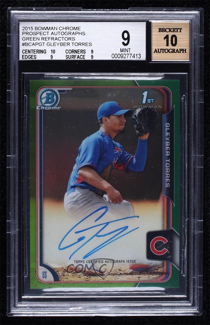2015 Bowman Chrome Prospects Green Refractor 68/99 Gleyber Torres BGS 9 Auto 2h4