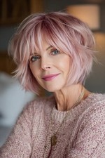 Short Light Pink Bob Wigs with Bangs 100 Human Hair Lace Front Wigs