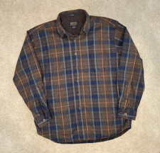 Pendleton Men Sz XL Lodge Button Up Shirt in Blue/Brown Plaid 100 Wool Washable