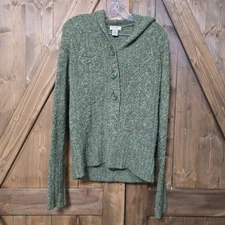 Arizona Jean Company Green Textured Knit Hoodie Sweater Women’s L Button Front