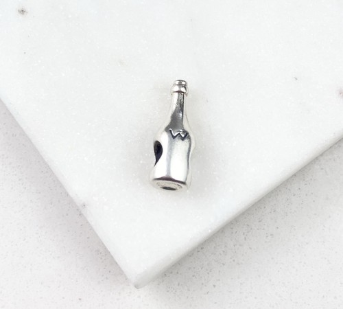 Vintage 925 Sterling Silver Wine Bottle European Slide Bead Charm