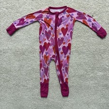 Little Sleepies Crescent Zippy / Pink hearts/ 3-6 Months hearts bamboo