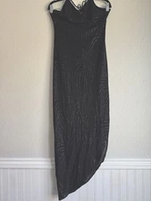 VTG Kitty USA Womens Dress M Black Slit Open Back Glitter Whimsigoth Grunge Y2K