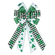 Large St. Patrick's Day Wreath Bows, Black White Buffalo Green Glitter White