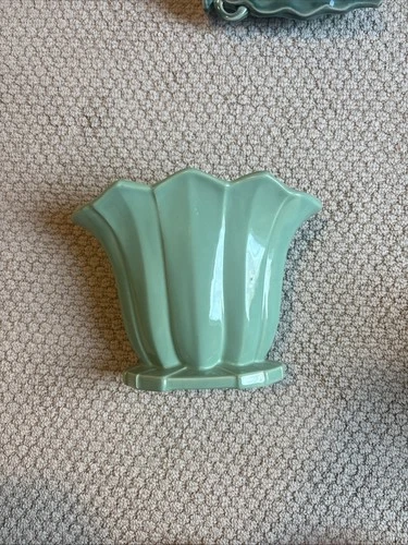 McCoy Fan Shape Pottery Seafoam Green  Art deco Mid Century