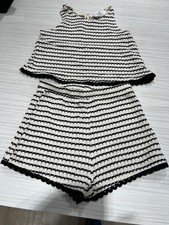 Mädchen Strick 2 Teiler Creme Schwarz Gr. 128-140 von H&M