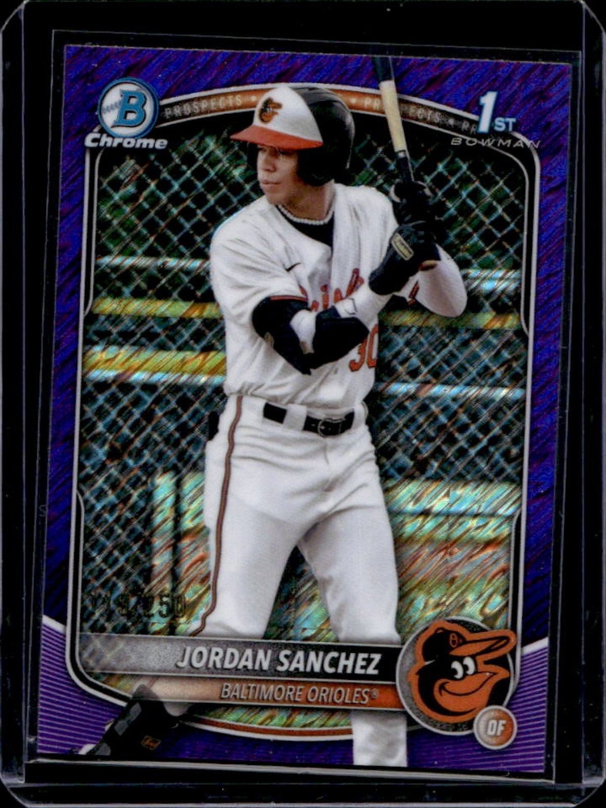 2025 Bowman Chrome Jordan Sanchez Purple Shimmer Refractor 1st #/250 Orioles