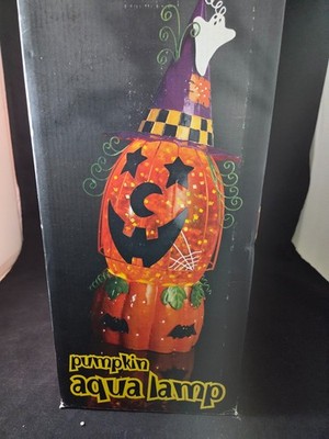 Vintage JC PENNEY Home Collection Pumpkin Aqua Lamp Halloween in Box Works!