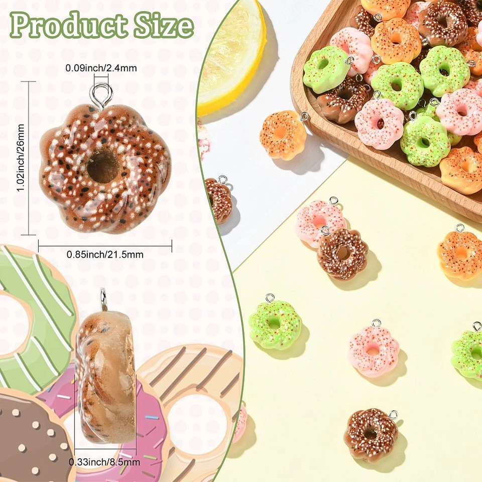 60 шт пончик пищевой смолы подвеской подвеска подвеска для серьги ожерелье ювелирные изделия - Изображение 3 из 4