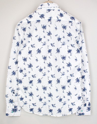 SCOTCH & SODA Ams Couture Uomo S Bianco Blu Motivo Palma Manica Lunga Cotone - Foto 3 di 7