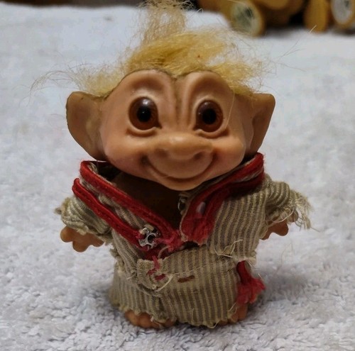 Vintage Tiny 3 Inch Troll Doll W/ Striped Outfit