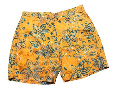 J.Press Men s Medium Cotton Swim Trunks Mesh Lined Batik Floral Gold NWT
