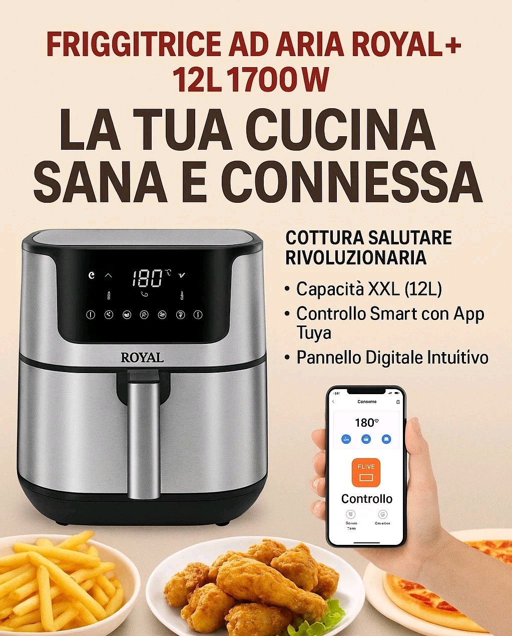 Friggitrice ad Aria 12 Litri 1700W Forno Compatto Con App Wi-Fi foto 2