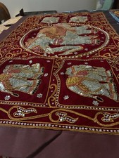 Red Gold Silver Elephant Tapestry Wall Hanging Embroidered Sequined