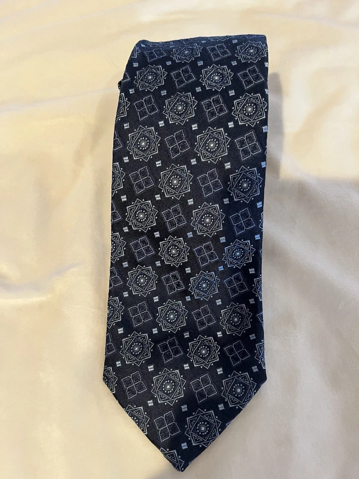 ¡MIRA!  ¡NUEVO CON ETIQUETAS!    Corbata clásica de diseñador JOSEPH ABBOUD medallones azul seda Foto 4 de 4