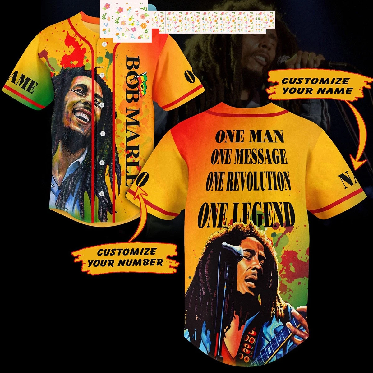 Bob Marley One Message Personalized Baseball Jersey
