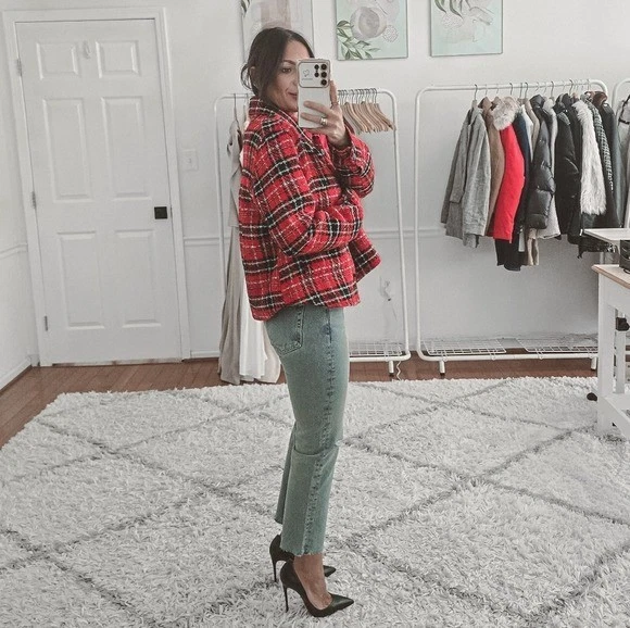 Chaqueta corta informal a cuadros de tweed de Zara talla L Foto 4 de 4