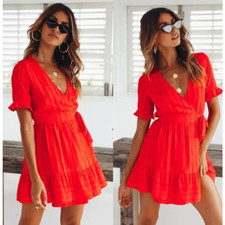 Hello Molly Wrap Dress 6 Red Mini Ruffle Flirty Glam Feminine Romantic Party Fun