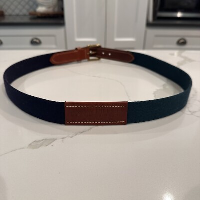 Tommy Hilfiger Mens Leather Canvas 2-Tone Belt Size 40 Blue Green